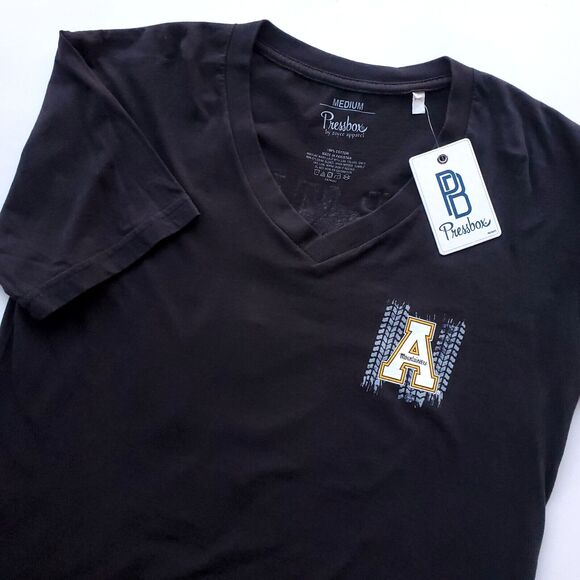 App State Mountaineers T Shirt Mens M Appalachian V Neck 100% Cotton Black NWT - Picture 13 of 16